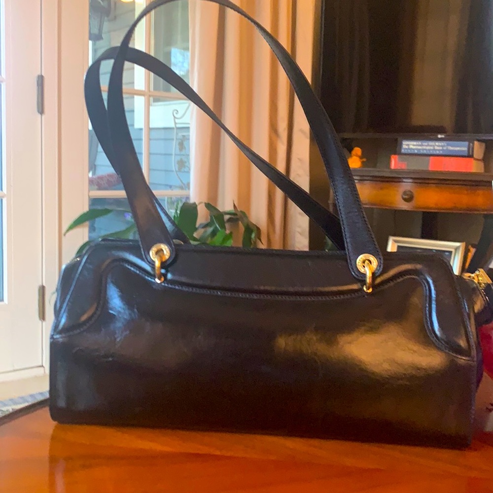 Black leather handbag